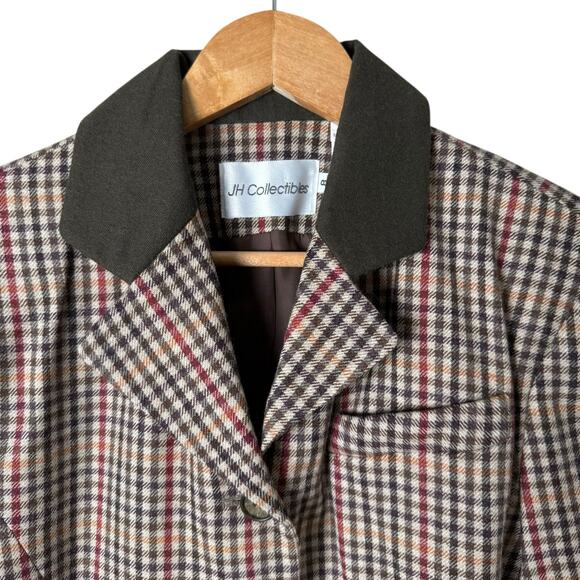 Vintage 100% Wool Tweed Fitted Blazer Jacket in Brown Tan Houndstooth Plaid, 8 - Picture 3 of 13